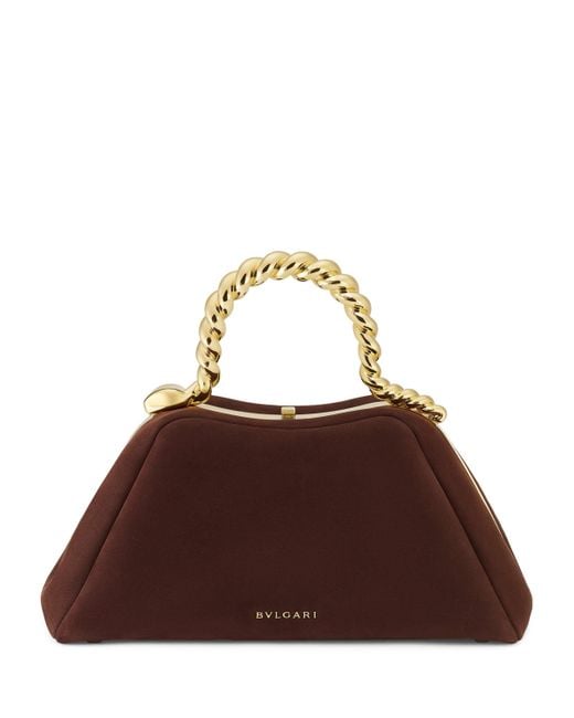 BVLGARI Brown X Geraldine Guyot Small Nubuck Leather Serpentine Top-Handle Bag