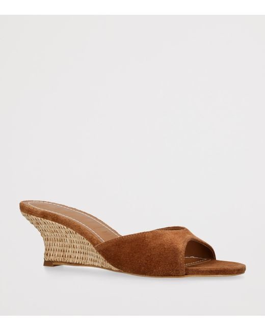 Staud Brown Suede-Raffia Brigitte Wedge Sandals 60