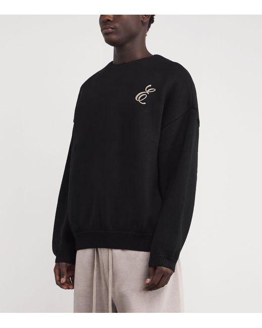 Fear Of God Black Waffle-Knit Script Sweater for men