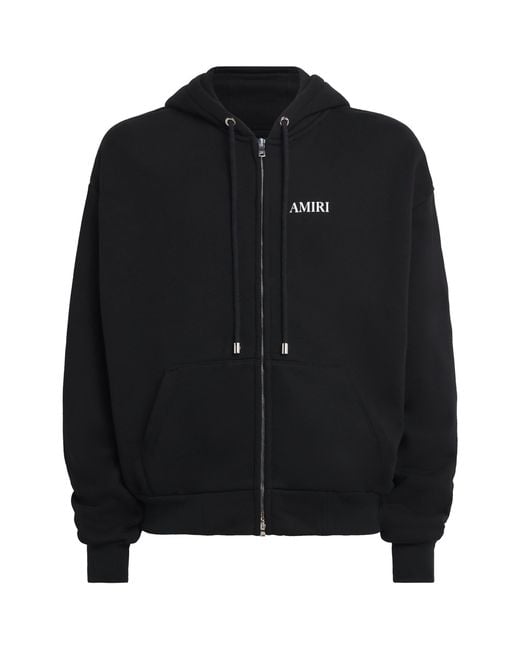 Amiri Black Cotton Logo Zip-Up Hoodie for men