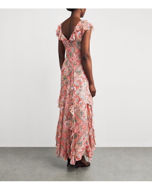 Rixo Pink Silk Printed Ambika Maxi Dress