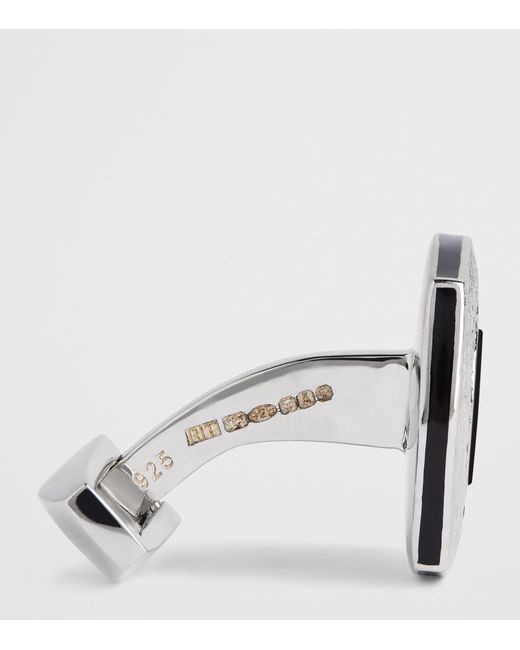 Tateossian Black Rhodium-Plated Graffiato Rounded Square Cufflinks for men