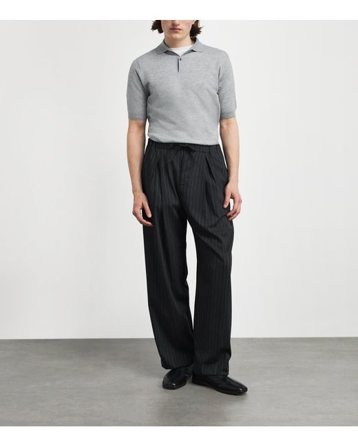 John Smedley Gray Merino Wool Textured Polo Shirt for men