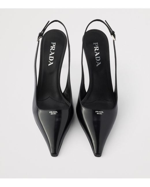 Prada Black Brushed Leather Slingback Pumps 75