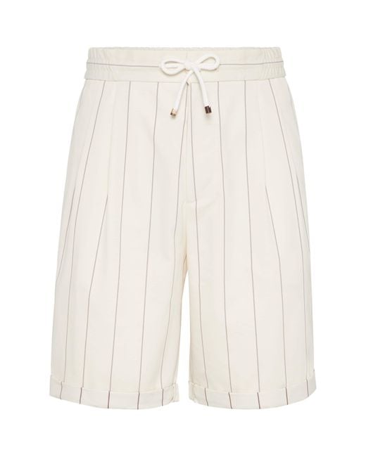 Brunello Cucinelli White Wool-Sea Island Cotton Bermuda Shorts for men