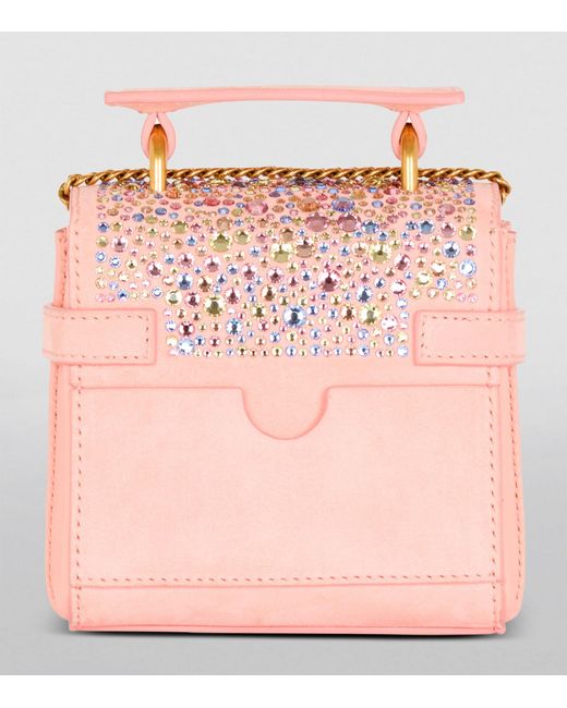 Balmain Pink Suede Mini B-buzz Top-handle Bag