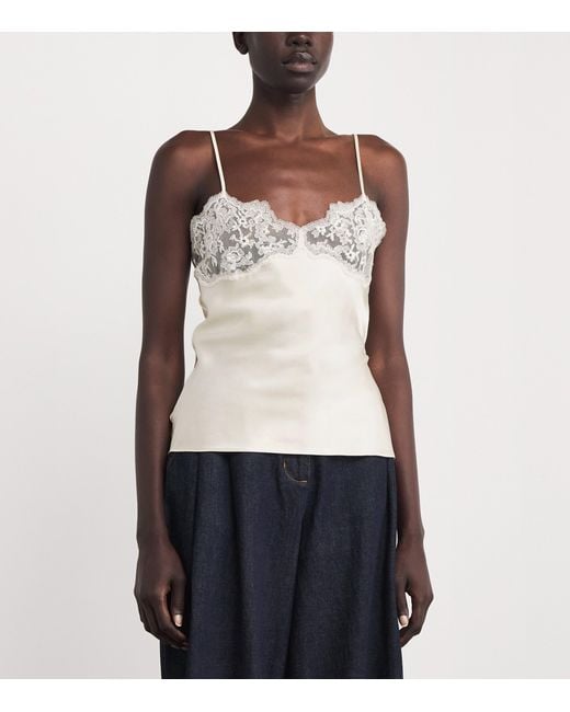 Chloé White Silk Lace-Trim Cami Top