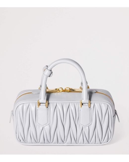 Miu Miu White Nappa Leather Matelassé Arcadie Top-Handle Bag
