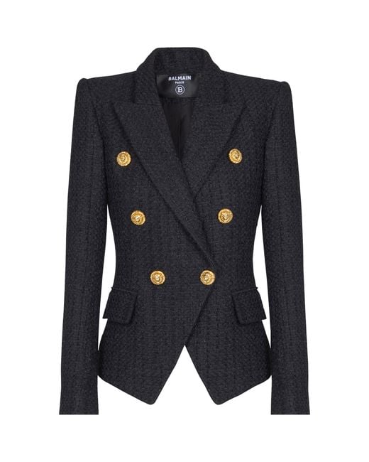 Balmain Blue Tweed Tailored Jacket