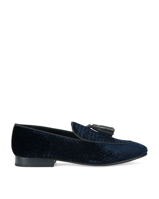 Kurt Geiger Blue Velvet Snake-Embossed Bedford Tassel Loafers for men