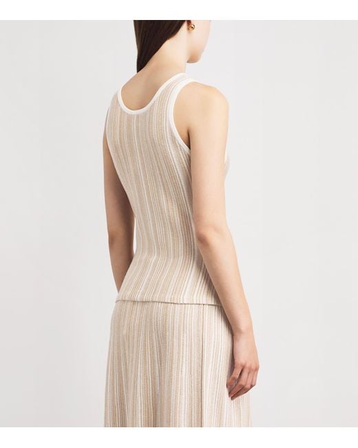 Soft Goat Natural Silk-Cashmere Textured Stripe Tank Top