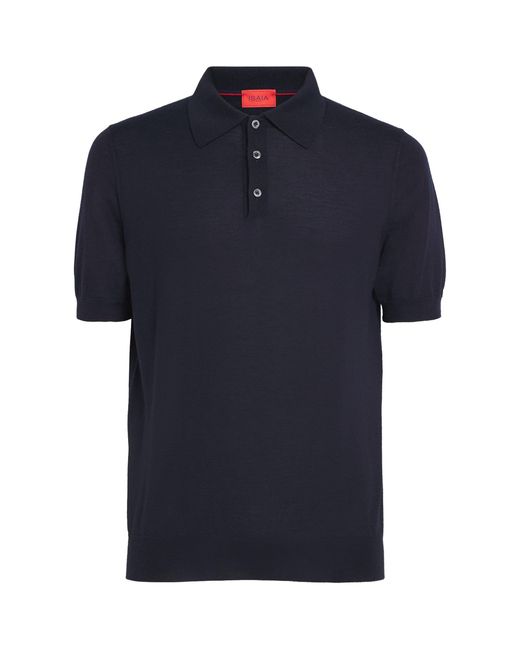 Isaia Blue Cashmere-Silk Knit Polo Shirt for men