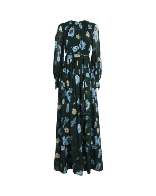 Erdem Green Silk Voile Floral Maxi Dress