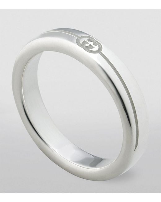 Gucci White Sterling Silver Diagonal Interlocking G Ring for men