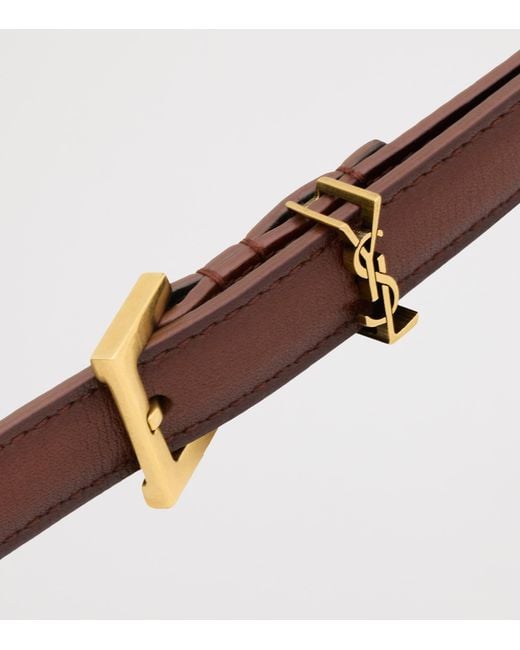 Saint Laurent White Calfskin Cassandre Slim Belt