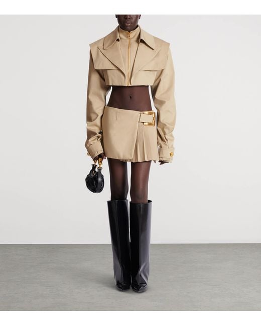 Balmain Natural Belt Detail Short Gabardine Skirt