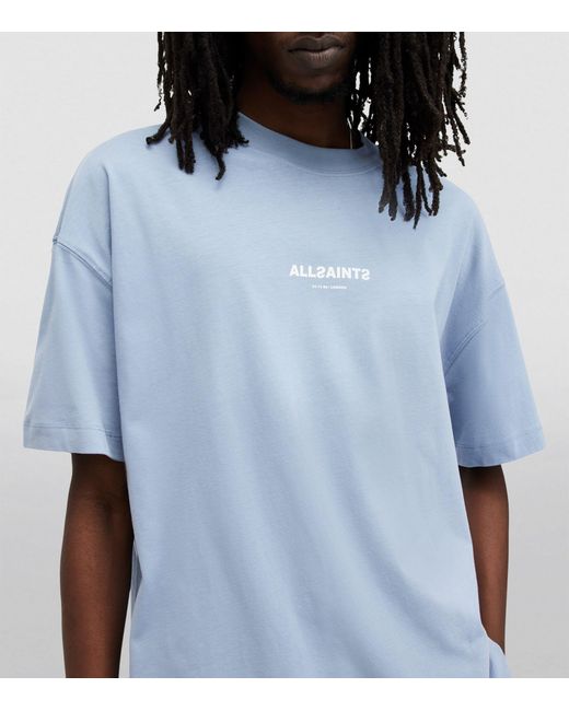 AllSaints Blue Organic Cotton Oversized Subverse T-shirt for men