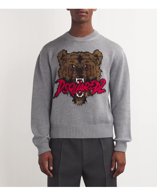 DSquared² Gray Woo-Blend Angry Bear Sweater for men