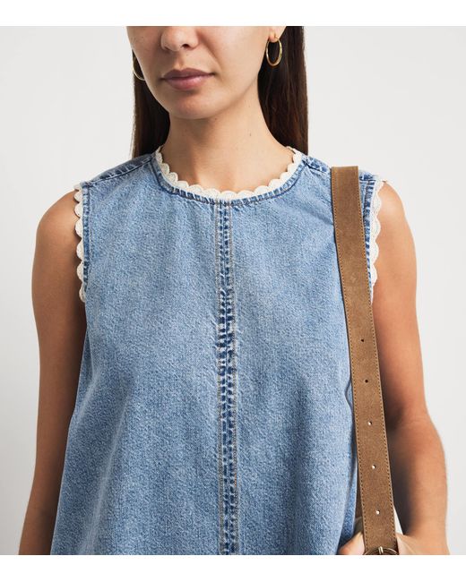 FRAME Blue Denim Crochet Tide Mini Dress
