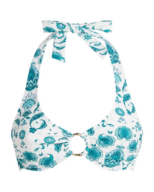 Heidi Klein Blue Halterneck Floral Kos Bikini Top