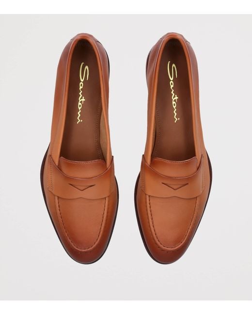 Santoni Brown Leather Famed Loafers