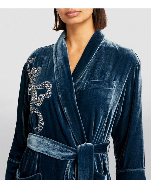 Olivia Von Halle Blue Velvet-silk Embellished Capability Robe