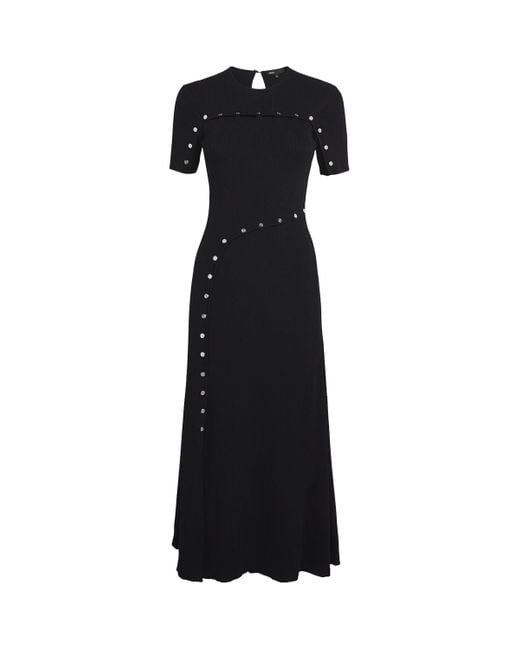 Maje Black Ribbed Press-Stud Midi Dress