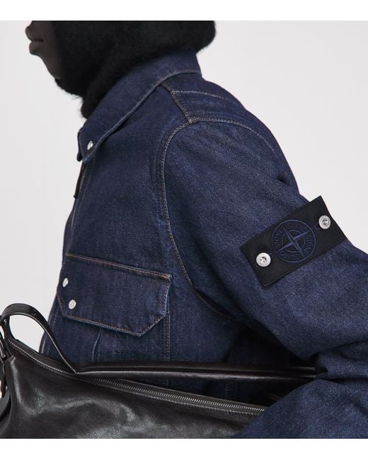 Stone Island Blue Denim Zip-Up Overshirt for men