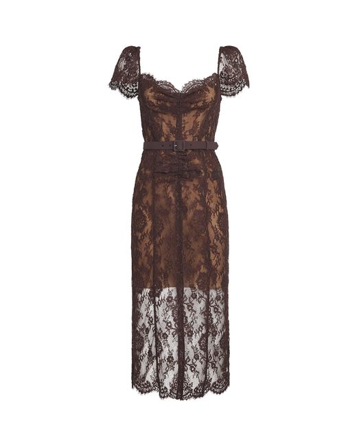 Self-Portrait Brown Lace Floral Midi Dress