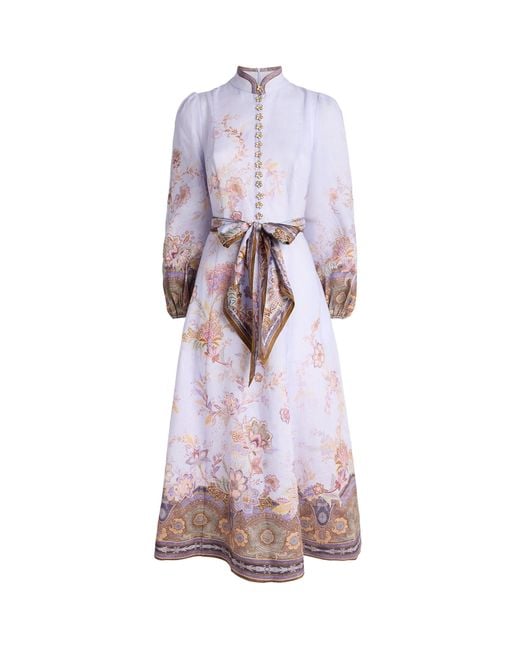 Zimmermann Purple Linen Luna Buttoned Midi Dress