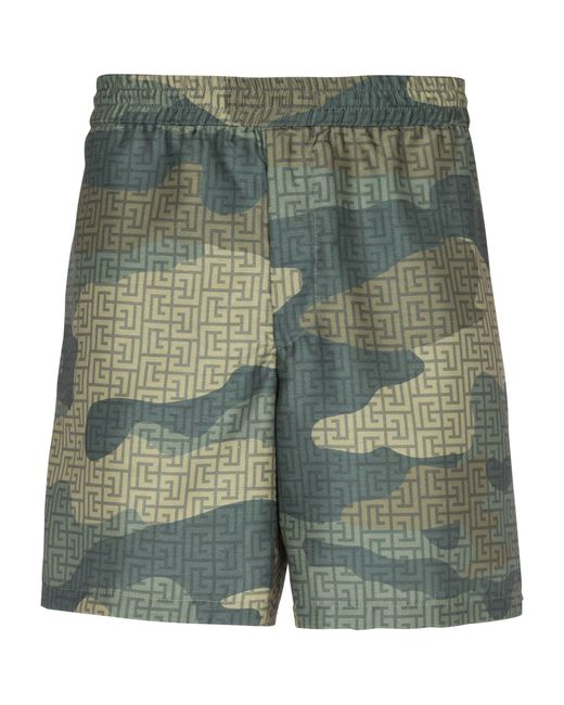 Balmain Green Camouflage Monogram Shorts for men