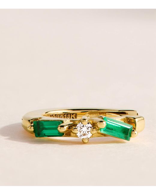 Suzanne Kalan Metallic Diamond And Emerald Thin Mix Huggie Earrings