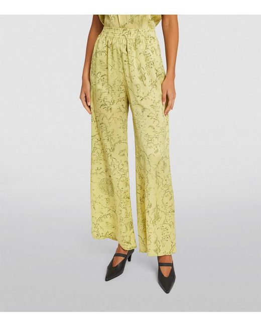 Fabiana Filippi Yellow Silk Patterned Wide-leg Trousers