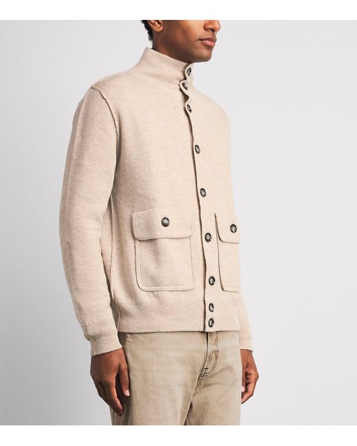 Allude Natural Wool-Cashmere High-Neck Cardigan for men