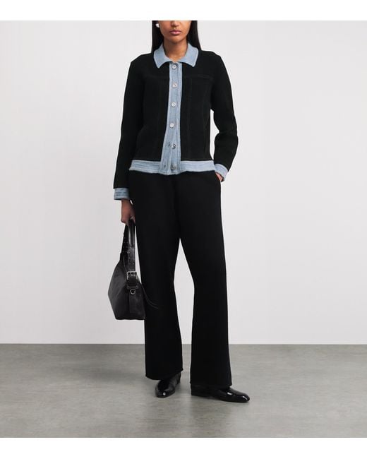 Barrie Black Cashmere-Blend Suede-Effect Denim Jacket