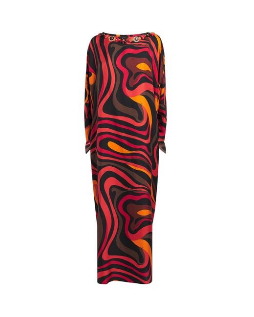 Emilio Pucci Red Silk Marmo Print Kaftan