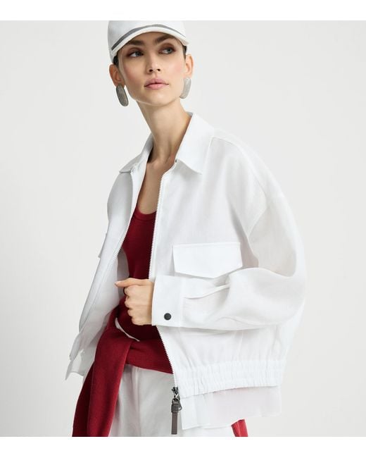 Brunello Cucinelli White Cotton Zip-Up Jacket