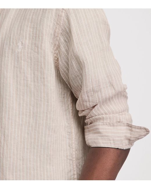 Polo Ralph Lauren Gray Linen Custom-Fit Stripe Shirt for men