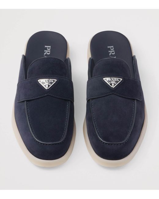 Prada Blue Suede Triangle Mules for men
