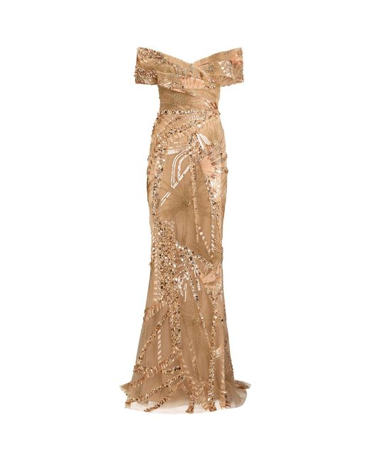 Zuhair Murad Natural Embellished Miami Palm Tree Gown