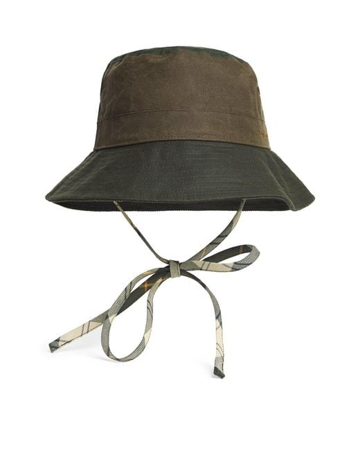 Barbour Green Waxed Cotton Brackley Bucket Hat for men