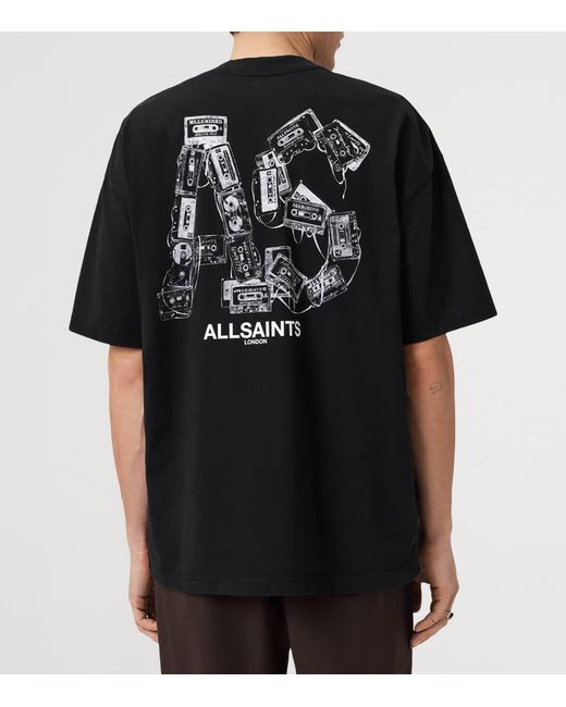 AllSaints Black Organic Cotton Mixtape T-Shirt for men