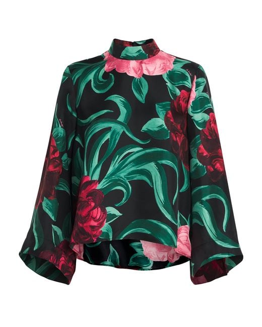 LaDoubleJ Green Silk Floral Make An Exit Blouse