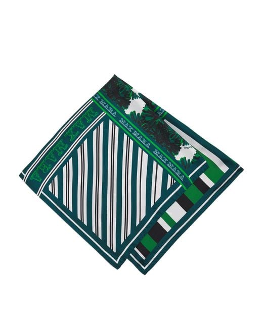 Max Mara Green Silk Floral Print Square Scarf