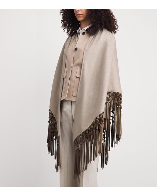 Colombo Natural Cashmere And Leather Fringe-Trim Cape
