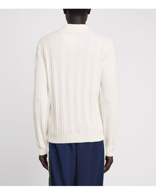 Casablanca White Boucle Long-Sleeve Polo Sweater for men