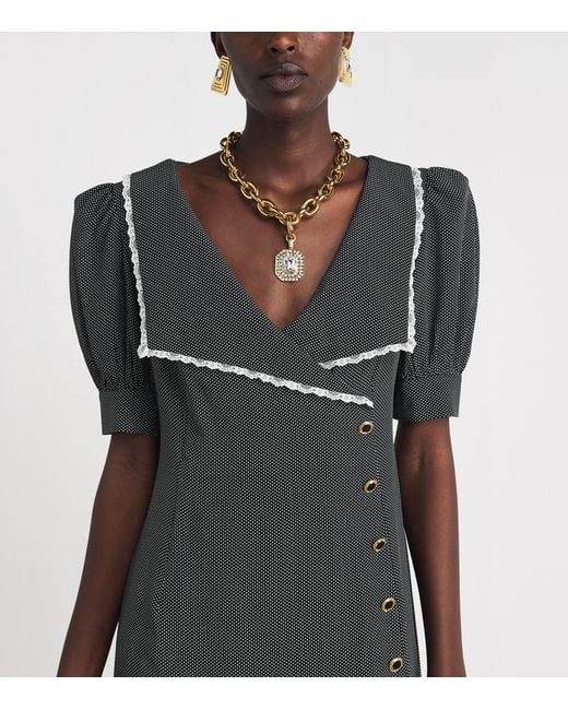 Alessandra Rich Black Silk Polka Dot Midi Dress