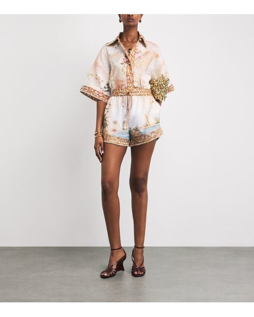 Zimmermann Natural Linen Printed Mahon Shorts
