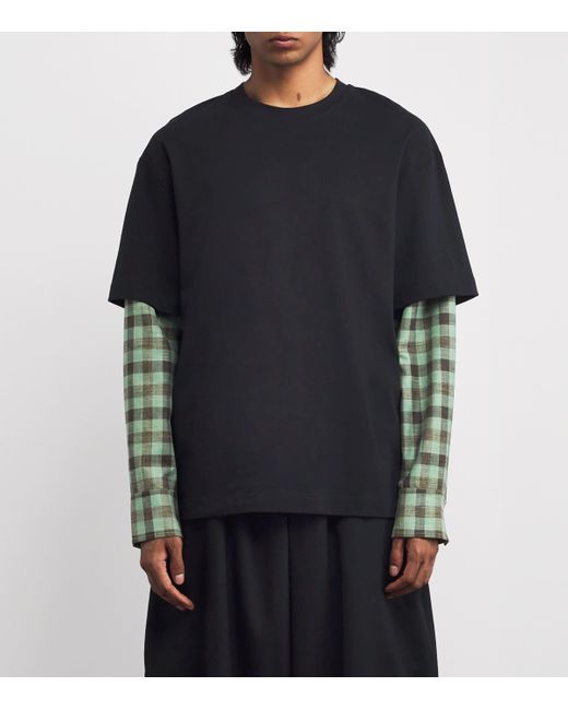 Jil Sander Black Check-Sleeve Layered T-Shirt for men