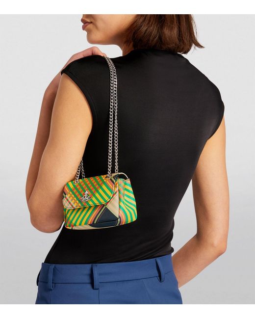 Vivienne Westwood Green Tartan Print Leather Shoulder Bag